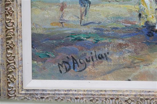 Michael DAguilar, oil on board, beach scene, signed, 34 x 49cm